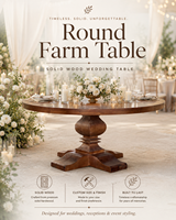 Table de ferme ronde en bois massif de qualité supérieure, table de mariage rustique avec base en piédestal robuste pour la location de meubles événementiels
