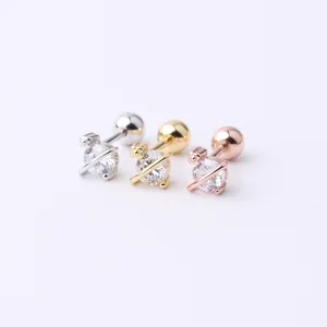 Boucle d'oreille new design saturn ear ring cubic zircon satellite stud earring minimalist s925 gold plated cz cartilage earring