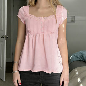 T-shirt décontracté pour femme, tricoté, écologique, à manches courtes, avec dentelle, couleur unie, col carré, taille haute, coupe ajustée, idéal pour l'été - Product Image 3