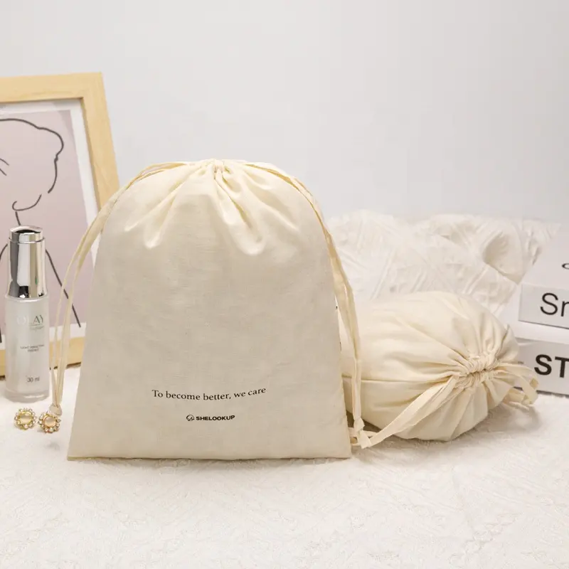 Borsa regalo a prezzo inferiore in cotone organico con Logo personalizzato stampato in lino di cotone borsa con coulisse riutilizzabile borsa regalo