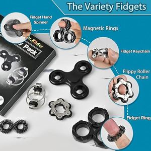 TOYSRUNNER Adult ADHD Anxiety Relief Plastic Fidget Toys Set <b>Spinner</b> <b>Rings</b> Desk Gadget Anti-Stress Hand Activities Flippy - Product Image 3