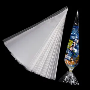 YS Wholesale Plastic Transparent Cone Treat Bags Clear Cello Sweet Bags with Twist Ties