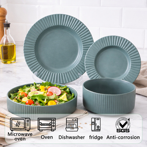 Set di Stoviglie di Lusso GuangDa in Ceramica Opaca Verde Salvia, 16 Pezzi, Piatti e Ciotole Nordici Texturizzati, Lavabili in Lavastoviglie e Adatti al Forno - Product Image 4