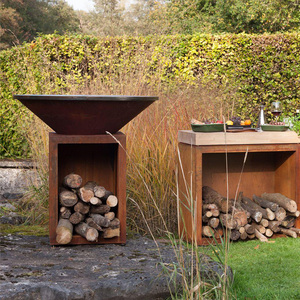 Brasero extérieur moderne en acier Corten avec design de poêle à bois, finition mate, durable pour le chauffage extérieur - Product Image 5