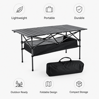 Table de camping pliante en aluminium robuste et portable, avec plateau à lamelles, pour pique-nique et barbecue, avec panier de rangement sous la table