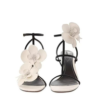 Grande taille 45 3D avant fleur femmes chaussures habillées sexy talons hauts pompes sandales à bout ouvert coupe large cheville t-strap stiletto