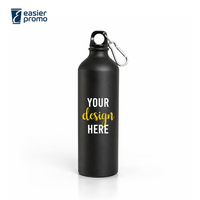 Bouteille d'eau sportive en aluminium noir mat personnalisée de 24 oz avec mousqueton