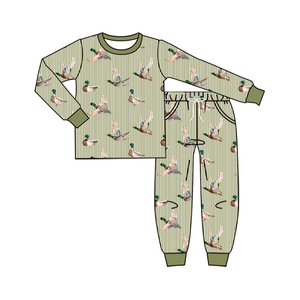 Longlv Conjunto de 2 piezas de ropa de dormir de algodón orgánico para bebés, con estampado de pato y rayas, pijama de manga larga - Product Image 2