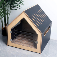 2026 Neues Design Umweltfreundliches Holz-Welpenhäuschen mit Dreieckiger Gestreifter Tür, Modische Indoor-Hundebox, Katzenhaus, Hundebett, Haustierheim