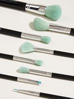 Set Kuas Makeup 8 Buah Gaya Baru Label Pribadi Bebas Kekejaman Vegan dengan Bulu Sintetis dan Gagang Kayu, Termasuk Kuas Kipas