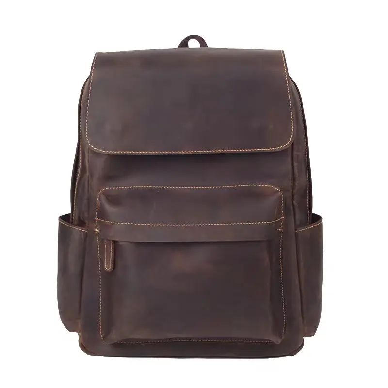 Cowhide Leather Multiple Laptop Backpack Day Pack School Bag Travel Bag Satchel For Men