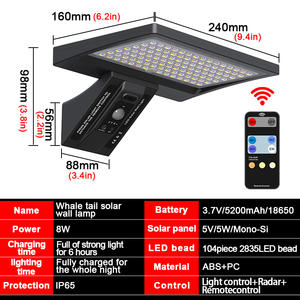 מנורת קיר סולארית עם חיישן תנועה ip65 עמיד למים סוללה ליונים עבור גינה חיצונית אפס חשמל לגינה - Product Image 3