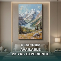 Cuadro en lienzo con marco flotante, pintura al óleo abstracta de montaña nevada pintada a mano con textura, arte de pared en lienzo