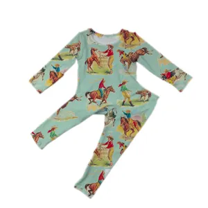LZ2021-Conjuntos de pijamas para niñas, Camiseta con estampado de vaqueros verdes y pantalones, trajes para el Día de San Patricio