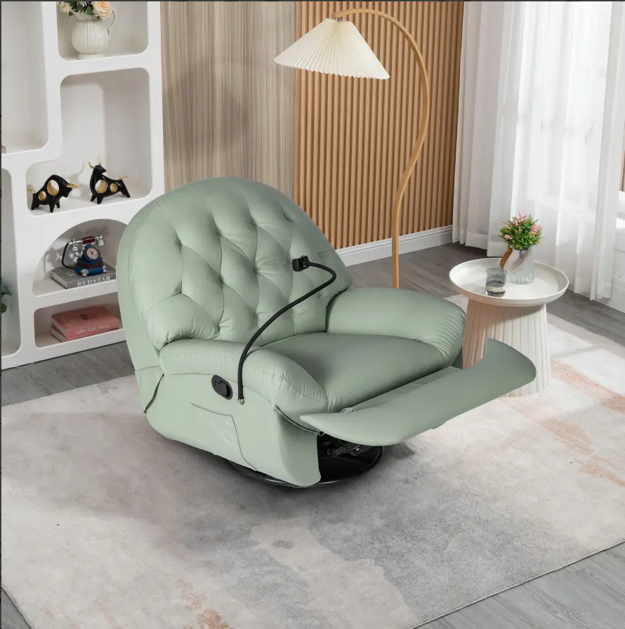 Kulit berkualitas tinggi multifungsi kursi dengan aksen sandaran satu dudukan Sofa kursi putar Modern ruang tamu untuk dewasa