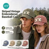 Cappellino da Baseball Unisex Personalizzato a 6 Pannelli con Visiera Curva, Protezione Solare, Stile Vintage a Righe con Ricamo