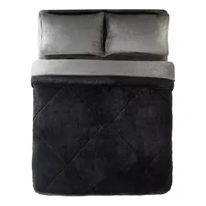 Vianney Winter Plush Quilted <b>Bed</b> <b>Blanket</b> With Sherpa Lining Solid Himalaya Design For Adults Modern Style <b>Double</b> Or Single Size - Product Image 1