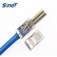 Conectores EZ de 3 puntas Rj45 8P8C Enchufe UTP Paso a través del conector dorado Cat6 RJ45