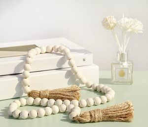 Guirlande de perles en bois style ferme avec pompons, chapelet polyvalent, décoration murale bohème <span class=keywords><strong>chic</strong></span> pour la maison (naturel) - Product Image 4