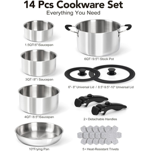 Batterie de cuisine professionnelle à induction OEM empilable avec <span class=keywords><strong>poignée</strong></span> <span class=keywords><strong>amovible</strong></span> pour casseroles, faitouts et marmites - Product Image 5