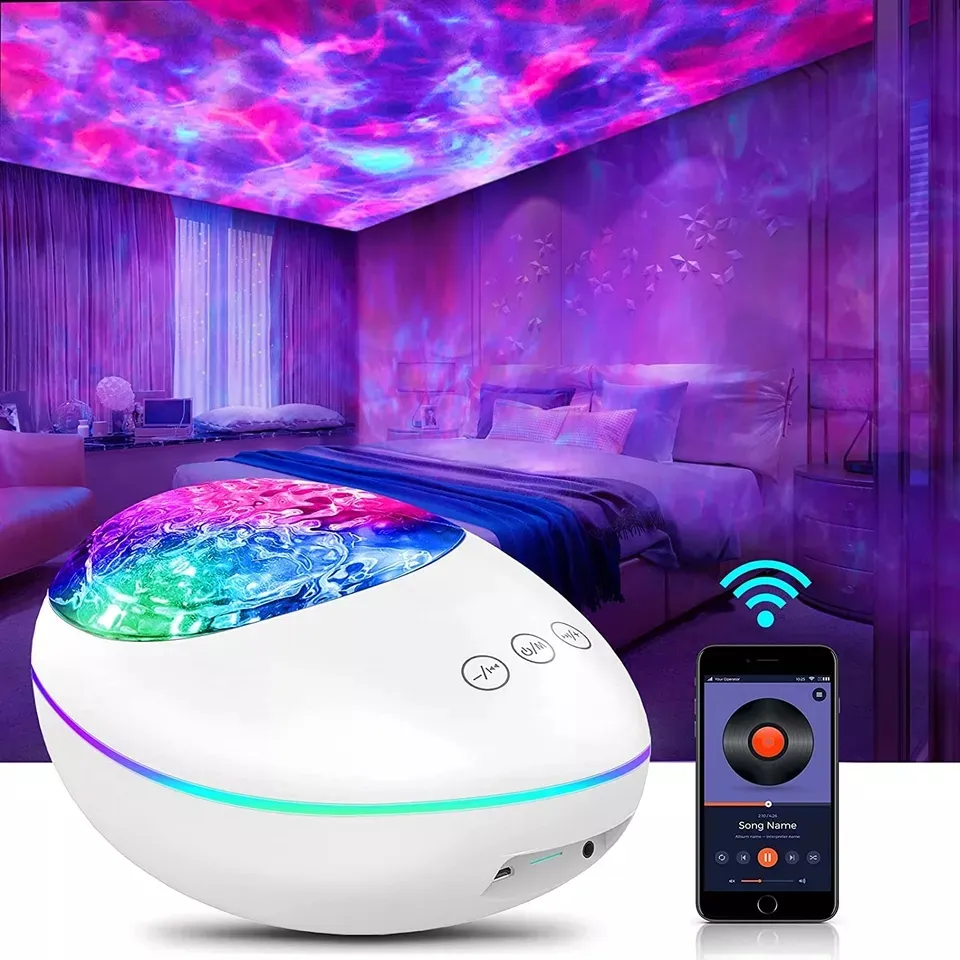 Remote Control Starry Galaxy Projector Night Lights Music Player Speaker Led Ocean Wave Projector Lamp For Bedroom Bar Party
