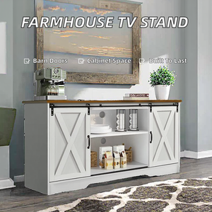 Mobile <span class=keywords><strong>TV</strong></span> in Stile Mid-Century Moderno Contemporaneo con Armadietti Contenitori e Ante Scorrevoli a <span class=keywords><strong>Pannello</strong></span> Stile Barn Door per Soggiorno - Product Image 2