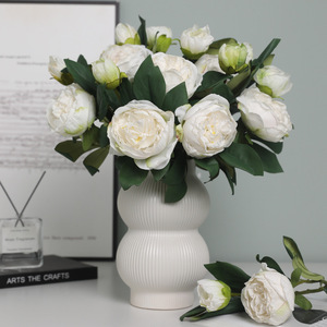Fleurs de pivoine artificielles Ruilisi à 2 têtes, roses, en plastique et soie, pour décoration de mariage et de maison - Product Image 3