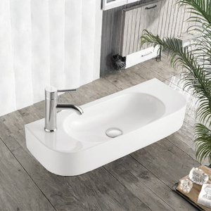 Lavabo de Cerámica para Baño, Montado en la Pared, Lavabo Integrado de Gran Tamaño para Hogar, Balcón, Lavamanos - Product Image 3