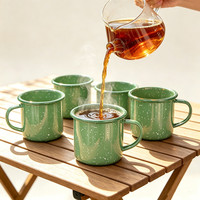 Tasse à eau et à thé en émail de porcelaine 12oz, couleur vert moucheté, pour le camping, promotion cadeaux de fêtes, OEM ODM
