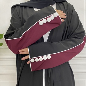 1892# Fashion <b>Abaya</b> Design Double Colors Splice White Line Border Buttons Sleeves Casual Chic Women Cardigan - Product Image 2