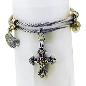 Brazalete de Alambre de Latón Chapado en Rodio de Dos Tonos para Mujer, Ajustable, con 2 Dijes de Perlas Simuladas, Brazaletes de Moda - Product Image 2