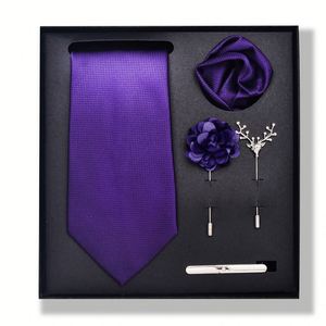 Men Tie Set 6-Piece Necktie <b>Gift</b> <b>Box</b> with Solid Color Striped Paisley Pocket Square Tie Clip Label Pin Fashionable Accessory Kit - Product Image 6