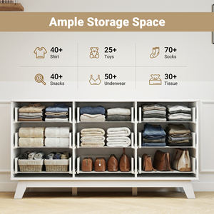 Commode moderne en bois massif à 9 tiroirs, façades de tiroirs cannelées, poignées dorées en acier inoxydable, conception anti-chute pour chambre et salon - Product Image 5