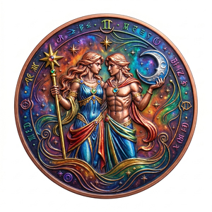Moneta Segno Zodiacale Gemelli Astrologia .999 Rame Puro UV Costellazione Celeste Talismano Portafortuna Regalo di Compleanno per Uomini Donne - Product Image 1