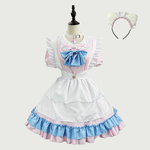 Sweet Maid Outfit Plus Size Pink White Bell Collar Dress Cosplay Costume Halloween Costume Women's Sexy Costumes - Product Image 1