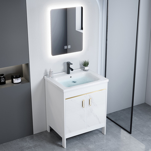 Modern smart storage mirror cabinet white washbasin floor cabinet LED monochrome light strip - Product Image 1