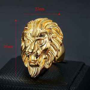 Cincin Kepala Singa Baja Tahan Karat 316L Lapis Emas 18K Perhiasan Pria Hip Hop Cincin Kepala Singa Bentuk Tebal Tahan Air untuk Perhiasan Pria - Product Image 5