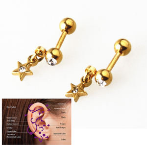 Cristal gema estrella pendientes de cartílago barra venta al por mayor pendientes helix piercing - Product Image 2