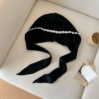 Bonnet tricoté pour femme avec décorations de perles, doux et chaud, avec long cordon de serrage, style féerique, pour l'hiver et les jours froids