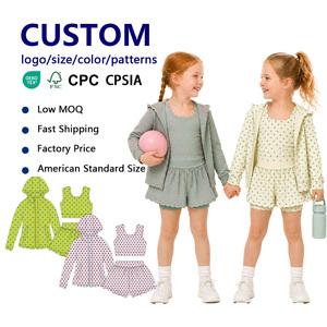 Ensemble de yoga pour filles à ourlet festonné, 3 pièces : veste à capuche avec débardeur et short intégré, couleur et taille personnalisables - Product Image 1