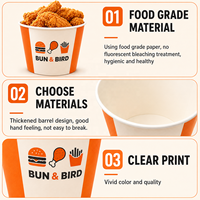 Seau à poulet frit jetable en papier de qualité alimentaire avec couvercle, personnalisable avec logo, pour vente en gros