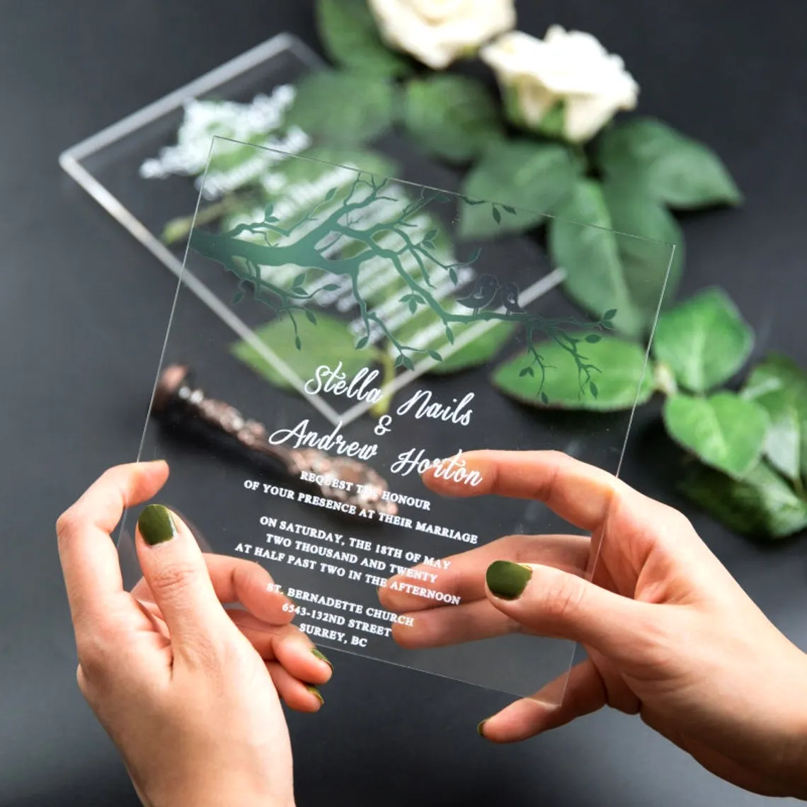 Özel lüks kelebek şekilli düğün davetiyesi akrilik zarflı kart şeffaf akrilik düğün davetiyeleri kartları toptan