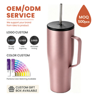 Gobelet isotherme classique en acier inoxydable, écologique, avec poignée et paille, anti-fuite, pour café de voyage, idéal pour les filles et le bureau
