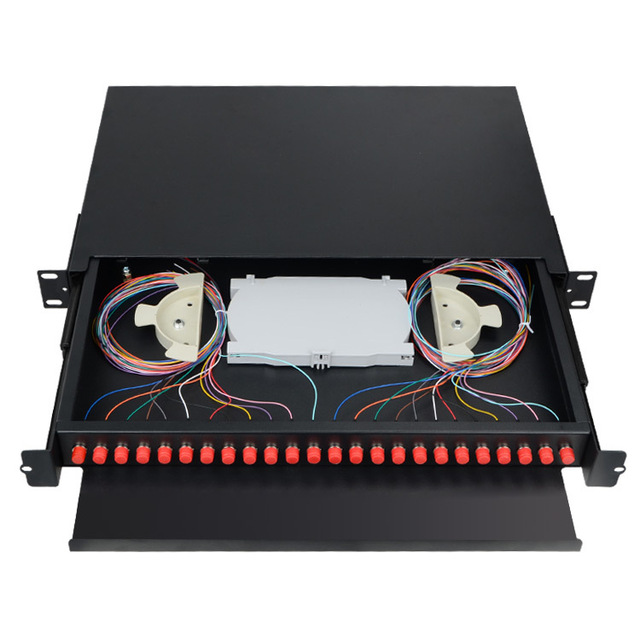 Single-Mode 24-Core Optical Fiber Distribution Frame 1U Fully Equipped Pull-Type FC Fiber Optic Terminal Box Drawer