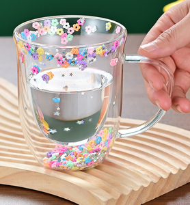 Wholesale Insulated Layer Flowers Coffee Cup Double Walled Glass Mug Handle Anti-Scald Mugs <b>Dried</b> Heat Insulation - Product Image 2