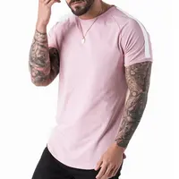 T-Shirt da uomo a righe con braccio a contrasto Premium T-Shirt in cotone personalizzato Spandex atletico manica corta Raglan T-Shirt girocollo da palestra