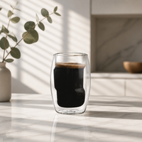 Gobelet à café en verre borosilicate à double paroi fait main, verre transparent, tasse à thé au lait
