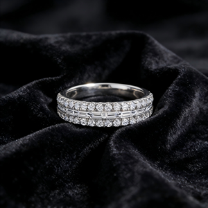 New Arrival S925 Sterling <b>Silver</b> Women's Step-Cut Zirconia <b>Ring</b> with Rows of Diamonds Fade-Resistant - Product Image 4