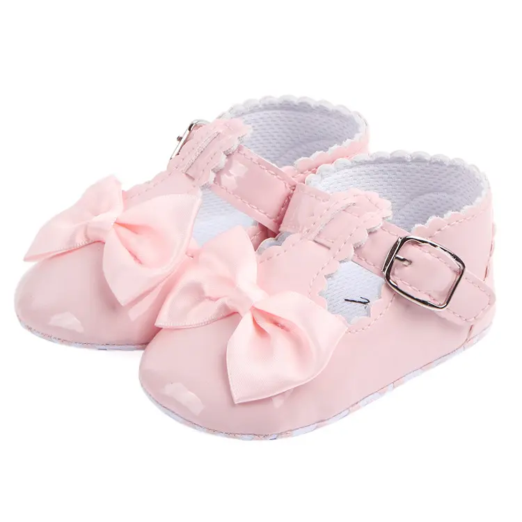 Infant Solid Color Party Bow First Walker Princess Soft Sole Anti-slip Baby Girls Shoes