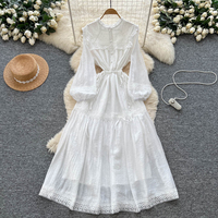 Robe longue décontractée pour femme, élégante, avec empiècements en dentelle, manches longues, coupe trapèze, taille à cordon, ample, idéale pour le quotidien et les vacances